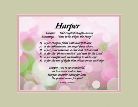 Meaning of the name Harper on LindseyBoo Sparkles Background with Sage and Pink mats