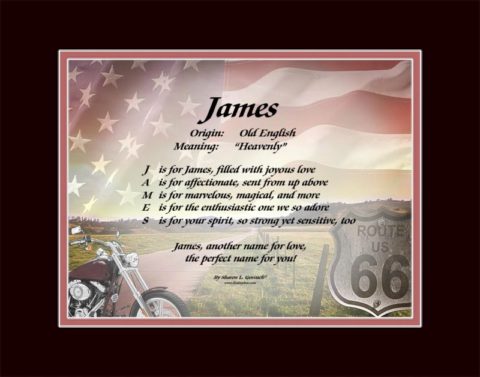 The name James on LindseyBoo Harley Davidson background with black and red mats